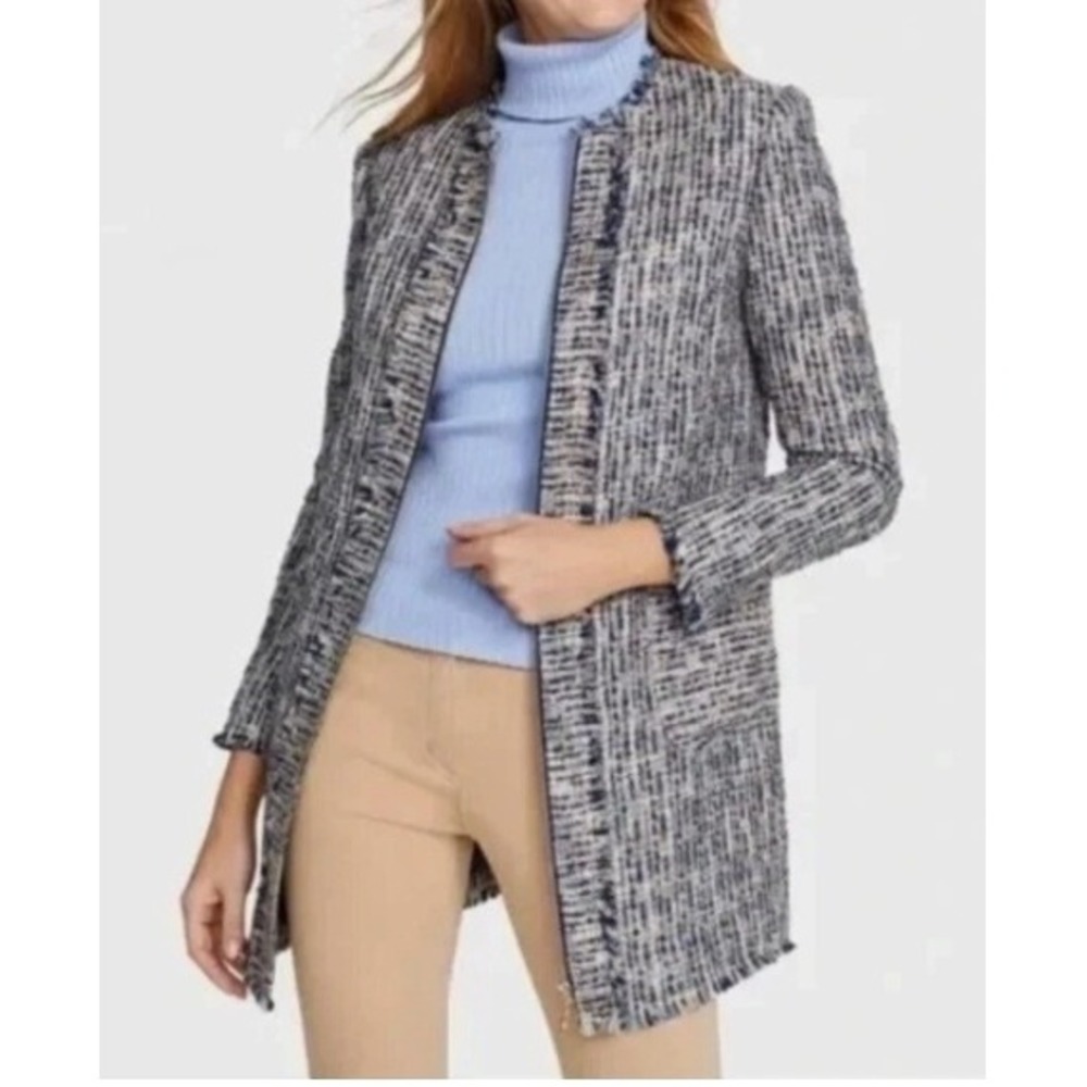 J Mclaughlin Walker Jacket Small NWT $298 Tweed Long Line‎ Outerwear Black White